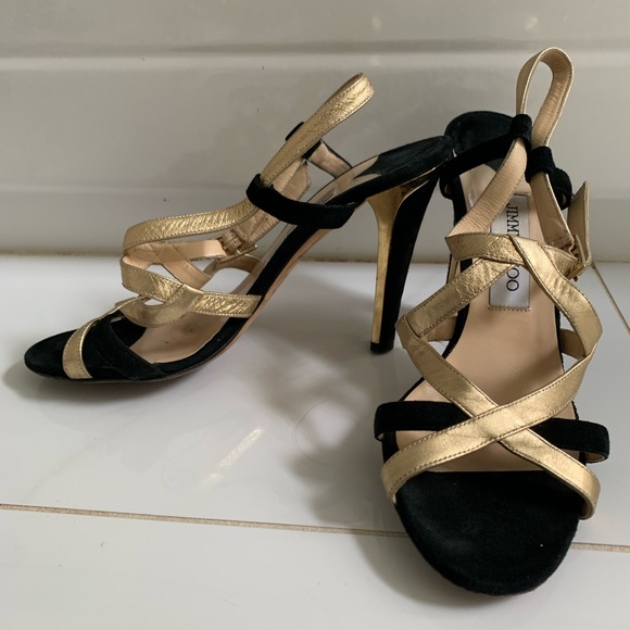 Jimmy Choo Suede Gold and Black Sandal Size 39 - Picture 2 of 3